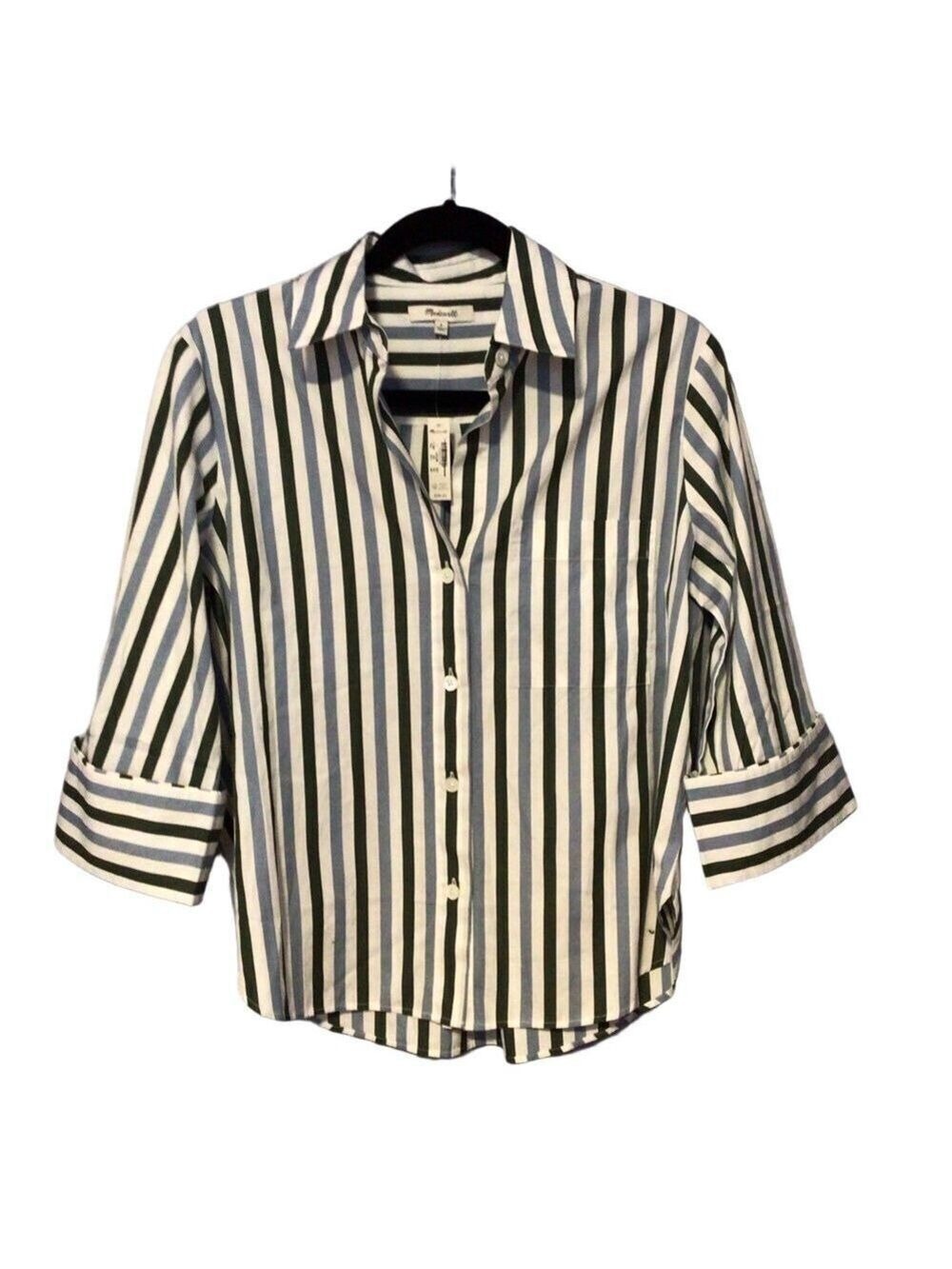 Madewell NWT Blue & White Striped Oversized Cropped Button-Down Blouse